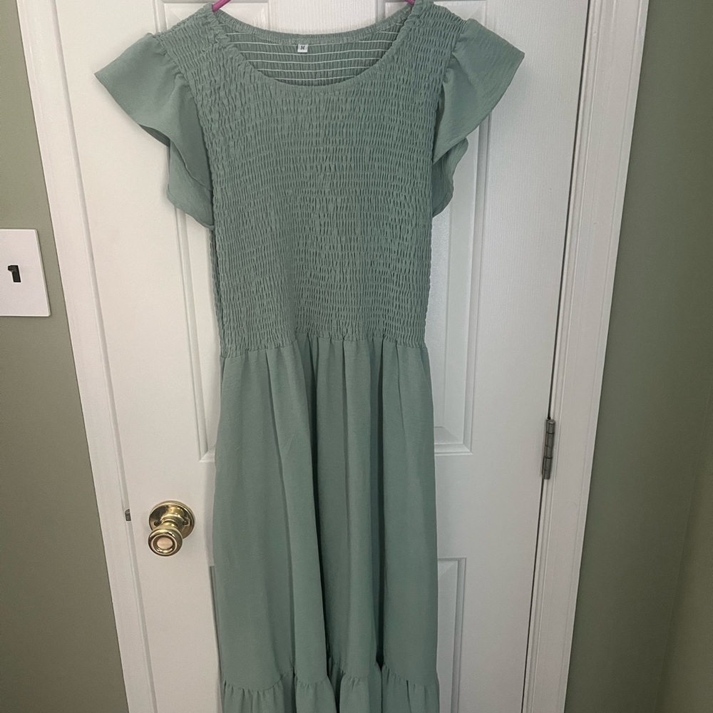 Kids Ruffled Sleeve Dress - Green